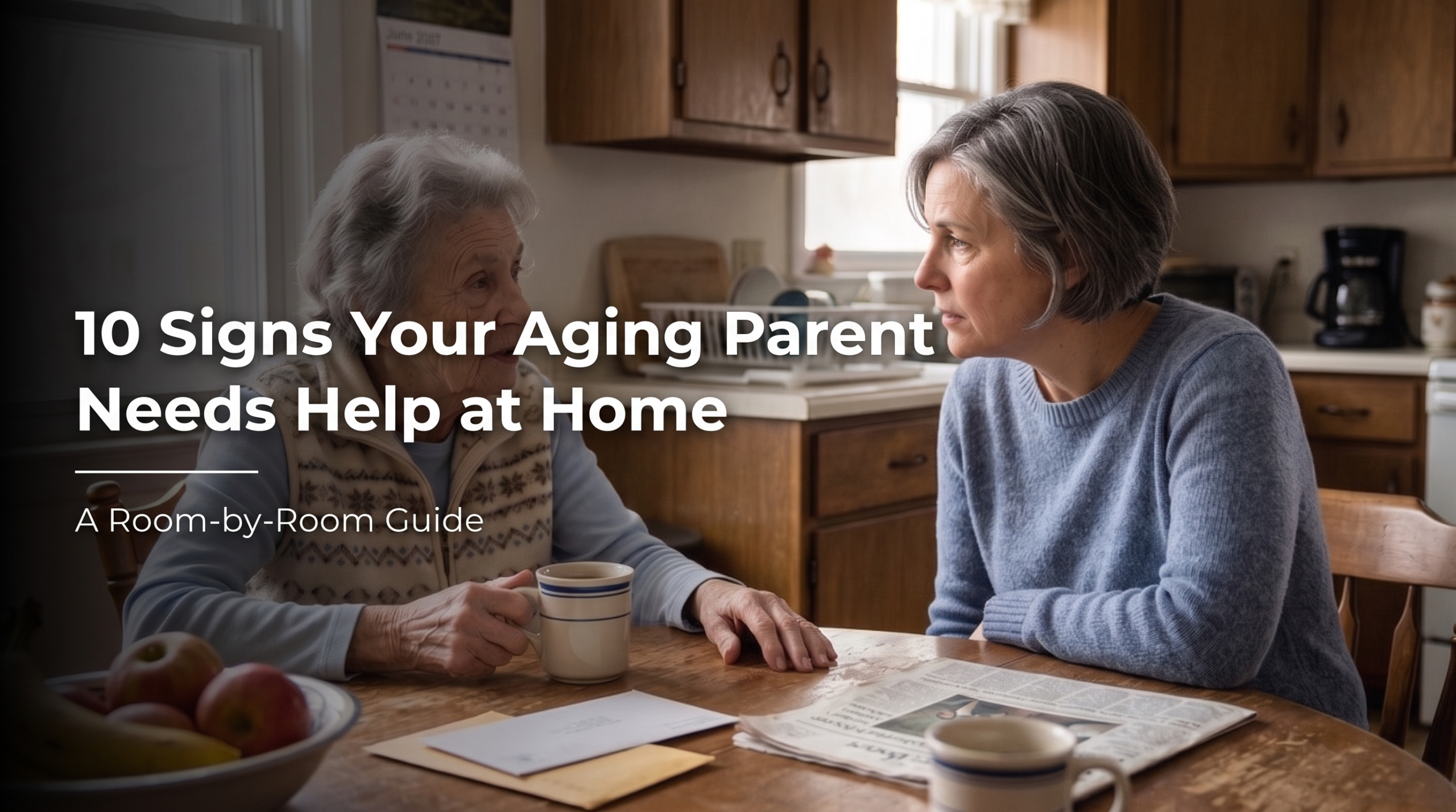 "Adult daughter visiting her elderly mother at home in Virginia Beach and checking on how she is managing"